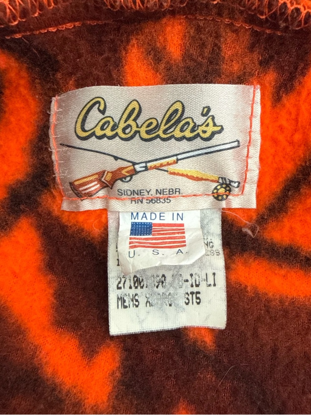 VINTAGE Cabela’s Blaze Orange Camo Fleece Bomber Jacket - Picture 6 of 6